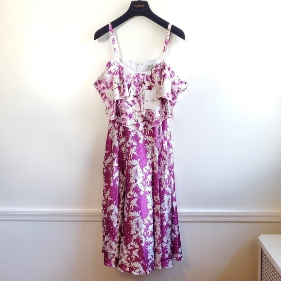 New AMUR Off-The-Shoulder Magenta Popover Waist Midi Dress NWT Size 2 - Picture 11 of 16